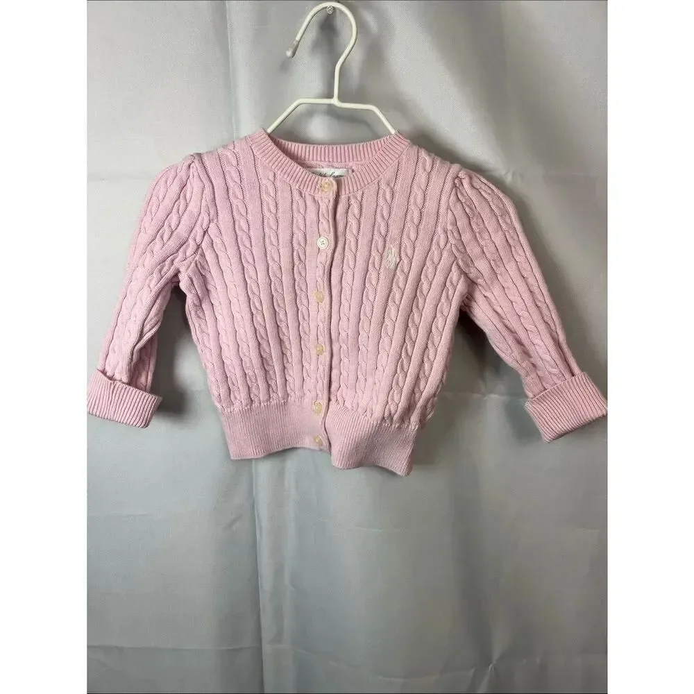 Ralph Lauren baby pink cotton cable cardigan sweater size 9 months